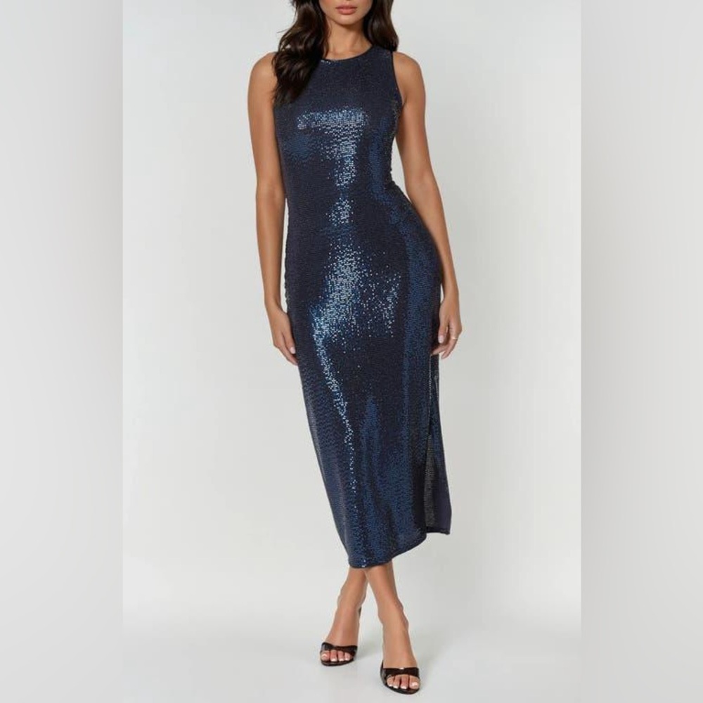 Bebe navy sequin dress size small NWT
